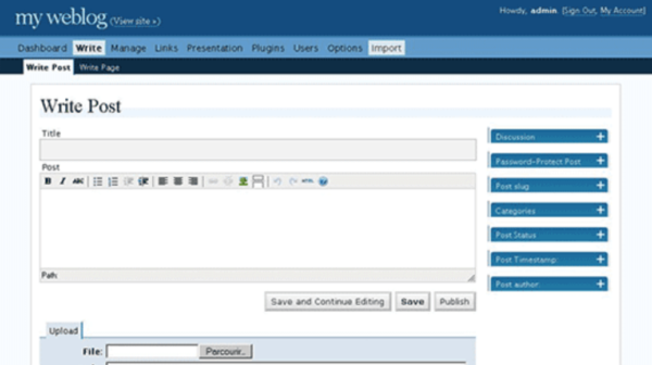 Old WordPress admin screen