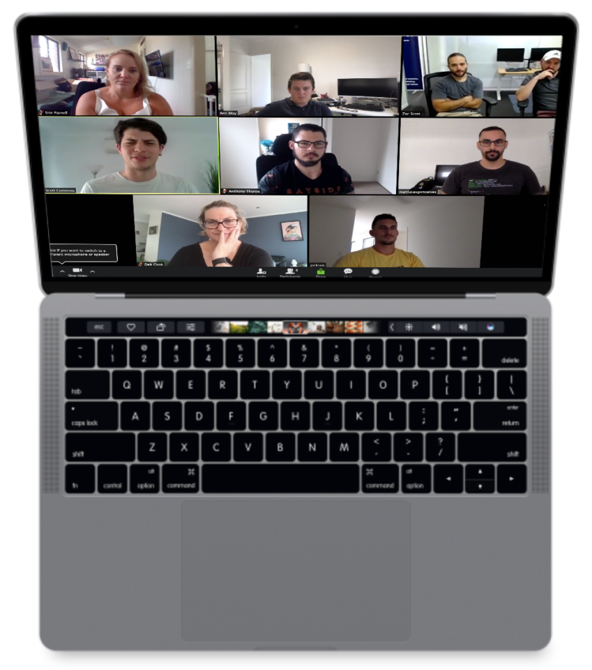 Laptop using Zoom video conference Laptop with The Code Company team on Zoom
