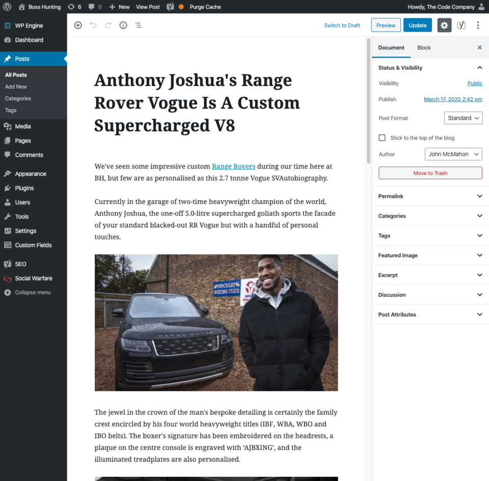 Screenshot of WordPress article editor Screenshot of WordPress article editor