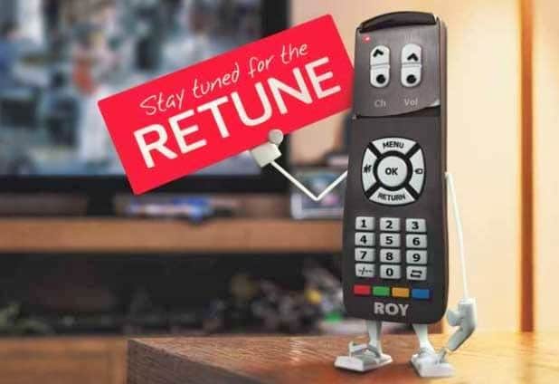 TV Remote saying get ready to retune