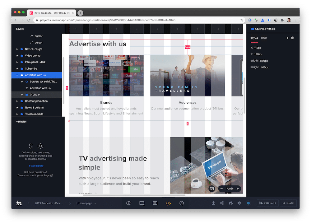 Working iteratively with design team Website design in invision