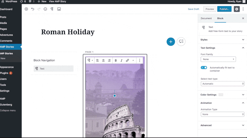 Screenshot of WordPress Stories editor by Google