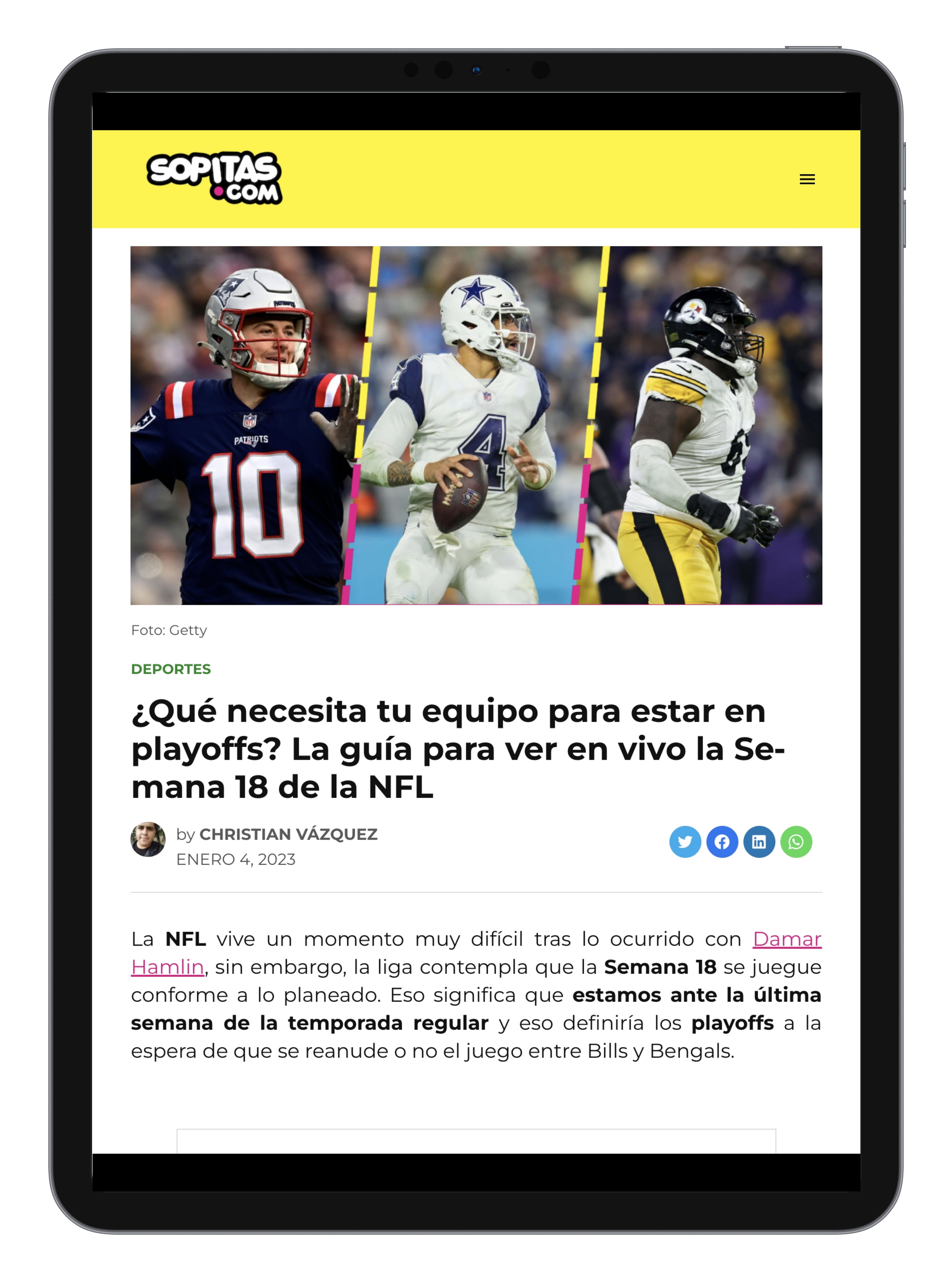 Sport content on sopitas.com website