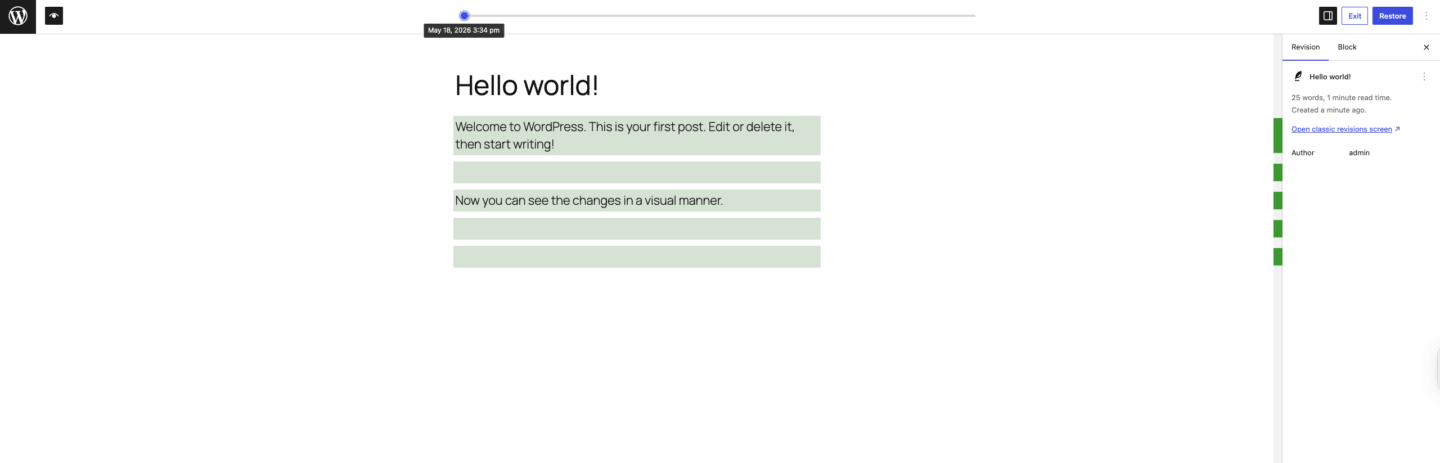 Current Preview Revision Screen